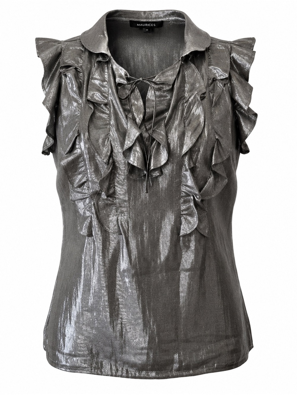 ✨ Lauren Ralph Lauren Silver Metallic Ruffle Top | Luxe Silk Blend Glam ✨